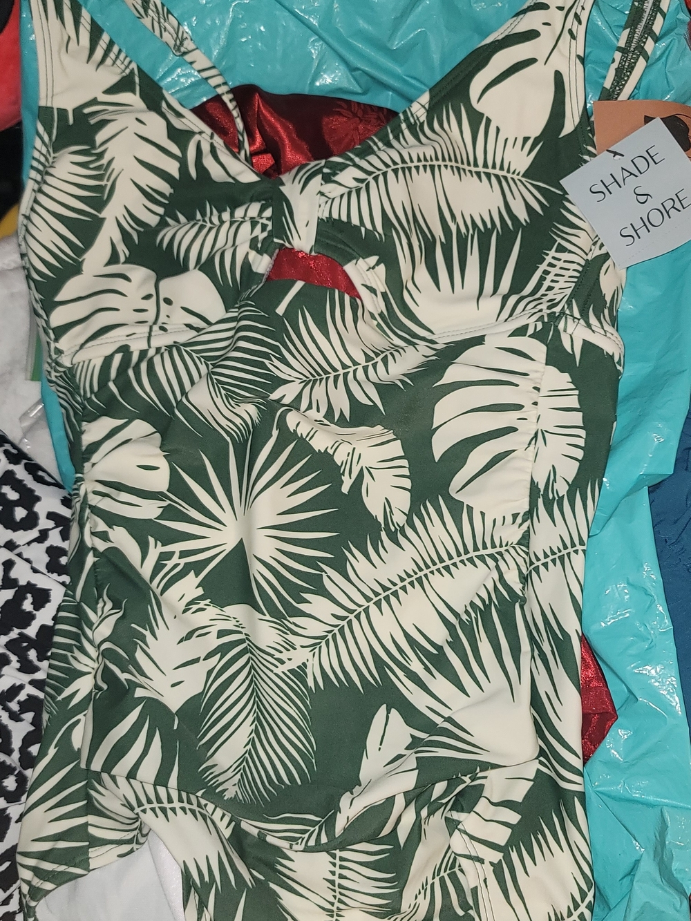 Shade & Shore Cream and Green Tropical Palm One-Piece Swimsuit